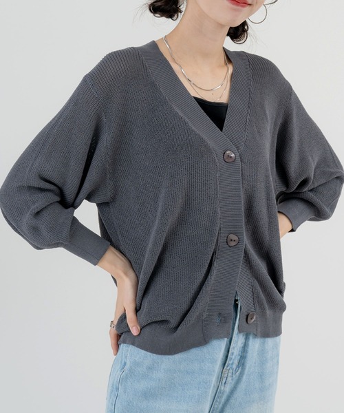 SABUROKU（サブロク）の「【SABUROKU】着回し力◎ 軽やか 畦編み カーディガン（カーディガン/ボレロ・レディース・チャコールグレー/ベージュ/イエロー・M）」の5枚目の写真