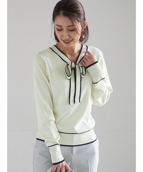 Te chichi（テチチ）の「前後2WAYボウタイニットプルオーバー（ニット/セーター・レディース・オフホワイト/イエロー/ブラック・F）」の2枚目の写真