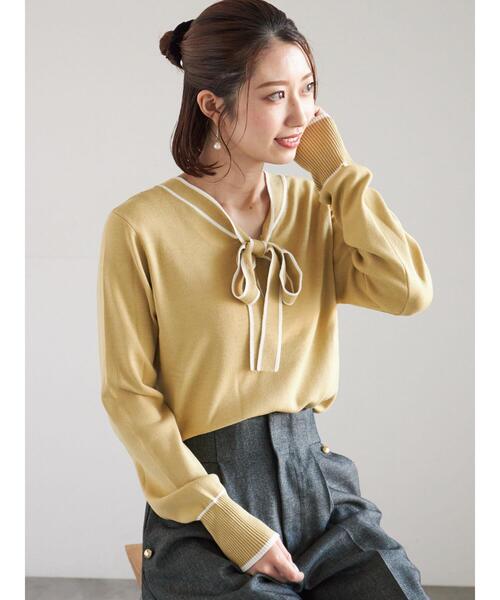 Te chichi（テチチ）の「前後2WAYボウタイニットプルオーバー（ニット/セーター・レディース・オフホワイト/イエロー/ブラック・F）」の3枚目の写真