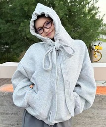 DIAVEL（ディアベル）の「【春夏新作】リボンタイ風ドロストが可愛い/ジップアップパーカー（パーカー）」