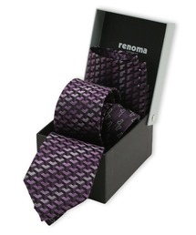 renoma（レノマ）の「【2点セット ギフトケース入り】レノマオム シルク ラインストーン付き ナロータイ&チーフセット（ネクタイ）」