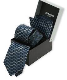 renoma（レノマ）の「【2点セット ギフトケース入り】レノマオム シルク ラインストーン付き ナロータイ&チーフセット（ネクタイ）」