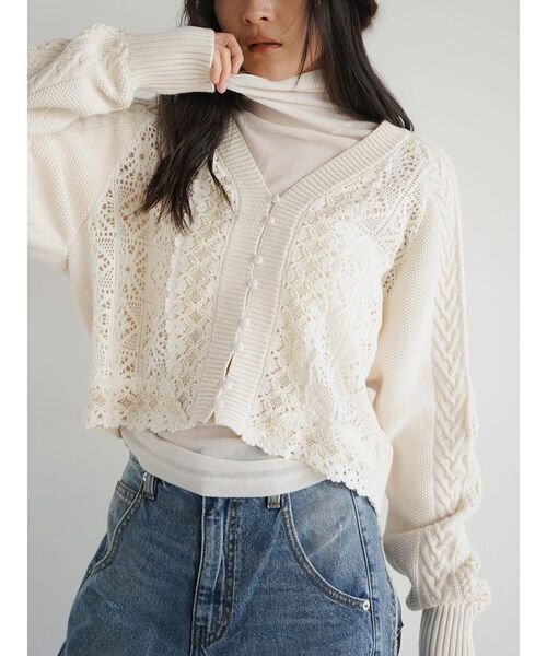 美品　cygne 手編み　ポンポン　カーディガン Florent ニット♡ Cotton lace knit cardigan（カーディガン/ボレロ）｜FIKA.（フィーカ
