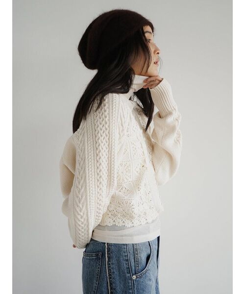 FIKA.(フィーカ)の「Cotton lace knit cardigan(カーディガン/ボレロ・レディース・オフホワイト/ブラック・MEDIUM)」の7枚目の写真