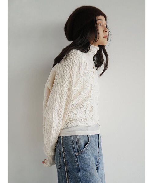FIKA.(フィーカ)の「Cotton lace knit cardigan(カーディガン/ボレロ・レディース・オフホワイト/ブラック・MEDIUM)」の8枚目の写真