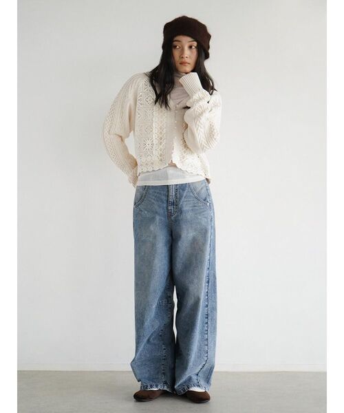 FIKA.(フィーカ)の「Cotton lace knit cardigan(カーディガン/ボレロ・レディース・オフホワイト/ブラック・MEDIUM)」の9枚目の写真