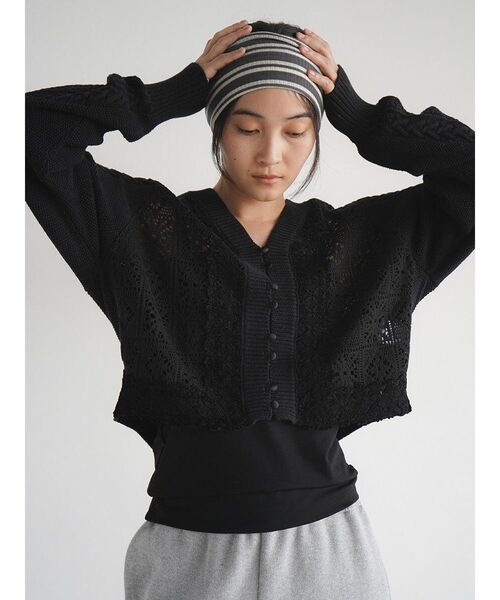 FIKA.(フィーカ)の「Cotton lace knit cardigan(カーディガン/ボレロ・レディース・オフホワイト/ブラック・MEDIUM)」の12枚目の写真