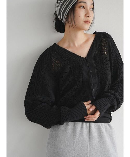 FIKA.(フィーカ)の「Cotton lace knit cardigan(カーディガン/ボレロ・レディース・オフホワイト/ブラック・MEDIUM)」の19枚目の写真