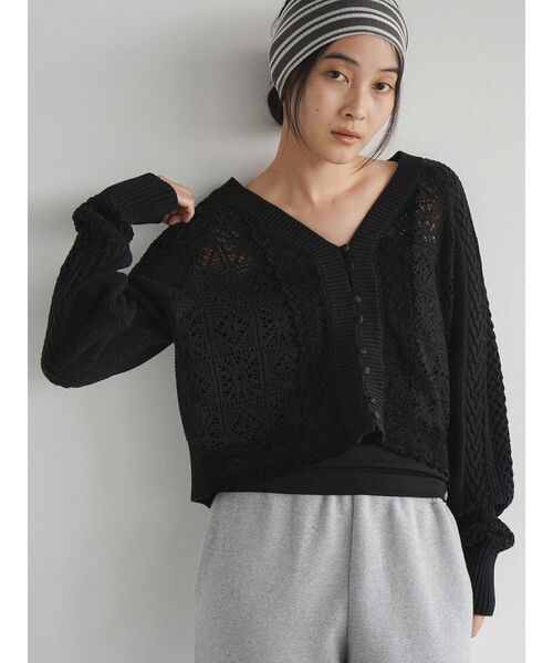 FIKA.(フィーカ)の「Cotton lace knit cardigan(カーディガン/ボレロ・レディース・オフホワイト/ブラック・MEDIUM)」の20枚目の写真