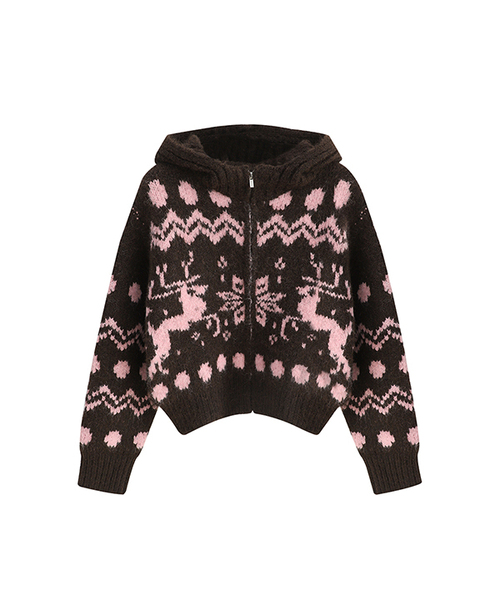 Reindeer Knit Hood Zip-up_3Colors