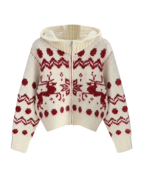 Vivacious（ビバシャス）の「Reindeer Knit Hood Zip-up_3Colors（パーカー・レディース・ブラウン/ネイビー/アイボリー・FREE）」の7枚目の写真