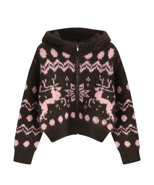 Vivacious（ビバシャス）の「Reindeer Knit Hood Zip-up_3Colors（パーカー・レディース・ブラウン/ネイビー/アイボリー・FREE）」の8枚目の写真