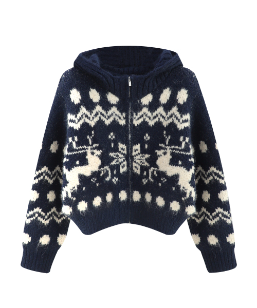 Vivacious（ビバシャス）の「Reindeer Knit Hood Zip-up_3Colors（パーカー・レディース・ブラウン/ネイビー/アイボリー・FREE）」の9枚目の写真