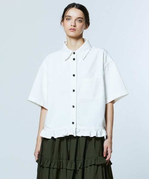 DOUBLE STANDARD CLOTHING(ダブルスタンダードクロージング)の「コットンデニムフリルジャケット(デニムジャケット・レディース・インディゴブルー/オフホワイト・FREE)」の1枚目の写真