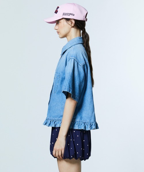 DOUBLE STANDARD CLOTHING(ダブルスタンダードクロージング)の「コットンデニムフリルジャケット(デニムジャケット・レディース・インディゴブルー/オフホワイト・FREE)」の4枚目の写真