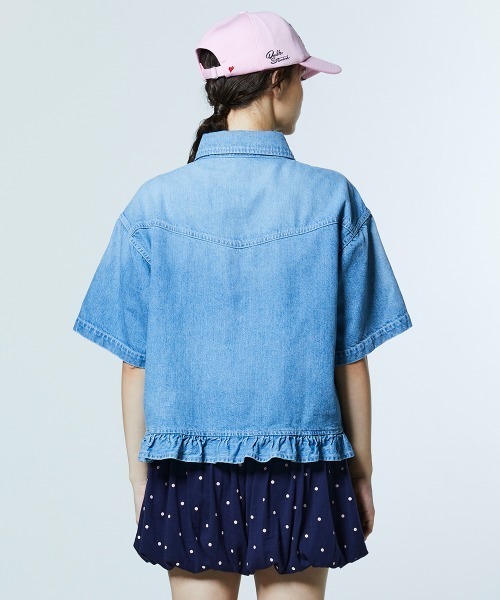 DOUBLE STANDARD CLOTHING(ダブルスタンダードクロージング)の「コットンデニムフリルジャケット(デニムジャケット・レディース・インディゴブルー/オフホワイト・FREE)」の5枚目の写真