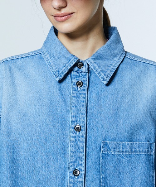 DOUBLE STANDARD CLOTHING(ダブルスタンダードクロージング)の「コットンデニムフリルジャケット(デニムジャケット・レディース・インディゴブルー/オフホワイト・FREE)」の6枚目の写真