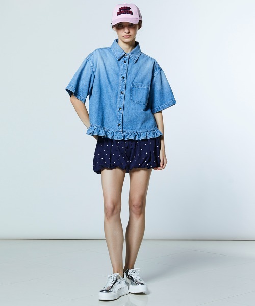 DOUBLE STANDARD CLOTHING(ダブルスタンダードクロージング)の「コットンデニムフリルジャケット(デニムジャケット・レディース・インディゴブルー/オフホワイト・FREE)」の15枚目の写真