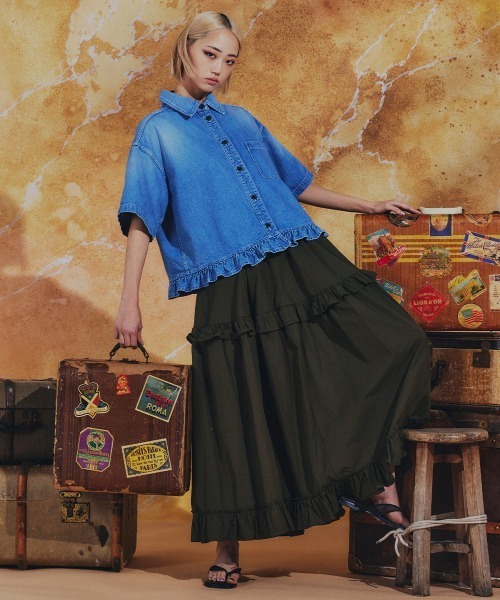 DOUBLE STANDARD CLOTHING(ダブルスタンダードクロージング)の「コットンデニムフリルジャケット(デニムジャケット・レディース・インディゴブルー/オフホワイト・FREE)」の17枚目の写真