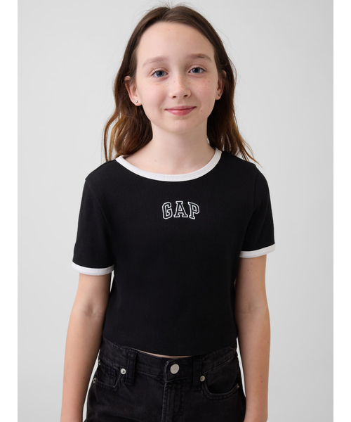GAP(ギャップ)の「GAPロゴ リブ リンガーTシャツ (キッズ)(Tシャツ/カットソー・キッズ・オフホワイト/ブラック/ピンク・160cm/140cm/130cm/110cm/120cm/150cm)」の1枚目の写真