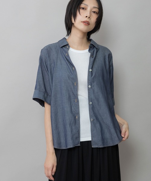 Munich(ミューニック)の「【速乾性】【通気性】2.25ozシアーデニムバックシャーリングカラーシャツ(シャツ/ブラウス・レディース・サックスブルー/ネイビー・FREE)」の9枚目の写真
