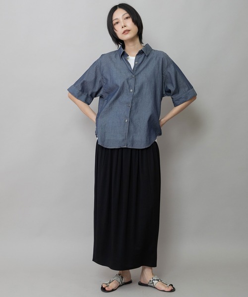 Munich(ミューニック)の「【速乾性】【通気性】2.25ozシアーデニムバックシャーリングカラーシャツ(シャツ/ブラウス・レディース・サックスブルー/ネイビー・FREE)」の14枚目の写真