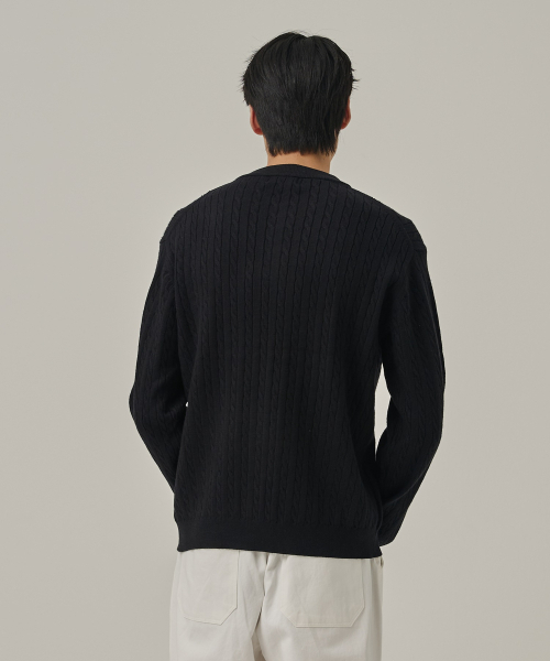 ANALOG MOOD（アナログムード）の「ウォッシャブルケーブルヘンリーネックニットTシャツ（ブラック）（ニット/セーター・メンズ・その他・FREE）」の5枚目の写真