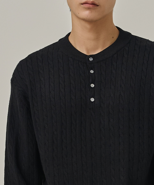 ANALOG MOOD（アナログムード）の「ウォッシャブルケーブルヘンリーネックニットTシャツ（ブラック）（ニット/セーター・メンズ・その他・FREE）」の6枚目の写真