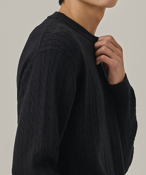 ANALOG MOOD（アナログムード）の「ウォッシャブルケーブルヘンリーネックニットTシャツ（ブラック）（ニット/セーター・メンズ・その他・FREE）」の7枚目の写真