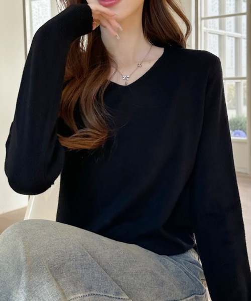Ada.(エイダ)の「ベーシック Vネック ロングスリーブ ニット トップス(ニット/セーター・レディース・ホワイト/ブラウン/ブラック/グレー・FREE)」の22枚目の写真