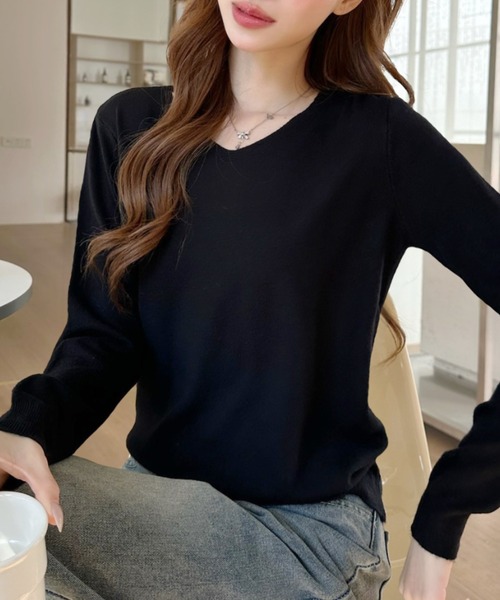 Ada.(エイダ)の「ベーシック Vネック ロングスリーブ ニット トップス(ニット/セーター・レディース・ホワイト/ブラウン/ブラック/グレー・FREE)」の19枚目の写真