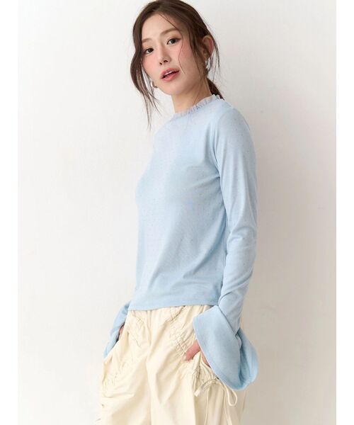 CALNAMUR（カルナムール）の「ラメドットフレアスリーブトップス（Tシャツ/カットソー・レディース・アイボリー/グレー/ブルー・FREE）」の3枚目の写真