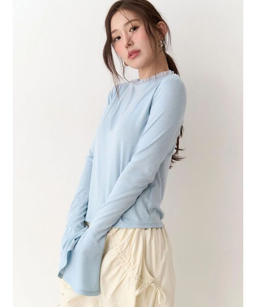 CALNAMUR（カルナムール）の「ラメドットフレアスリーブトップス（Tシャツ/カットソー・レディース・アイボリー/グレー/ブルー・FREE）」の10枚目の写真