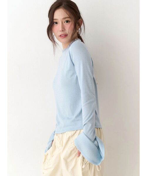 CALNAMUR（カルナムール）の「ラメドットフレアスリーブトップス（Tシャツ/カットソー・レディース・アイボリー/グレー/ブルー・FREE）」の12枚目の写真