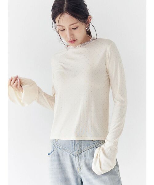 CALNAMUR（カルナムール）の「ラメドットフレアスリーブトップス（Tシャツ/カットソー・レディース・アイボリー/グレー/ブルー・FREE）」の15枚目の写真