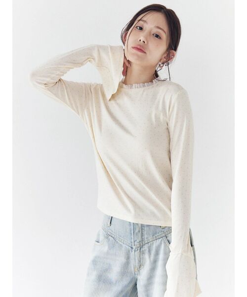 CALNAMUR（カルナムール）の「ラメドットフレアスリーブトップス（Tシャツ/カットソー・レディース・アイボリー/グレー/ブルー・FREE）」の17枚目の写真