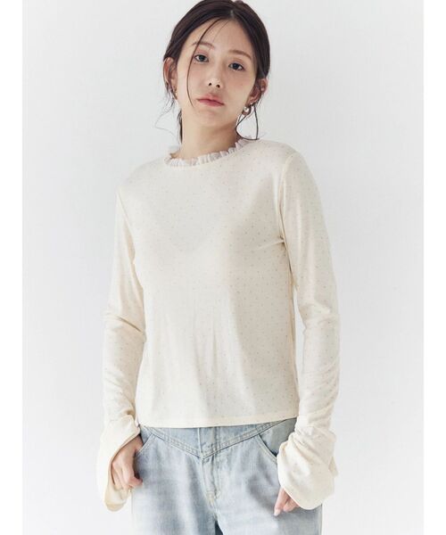 CALNAMUR（カルナムール）の「ラメドットフレアスリーブトップス（Tシャツ/カットソー・レディース・アイボリー/グレー/ブルー・FREE）」の18枚目の写真