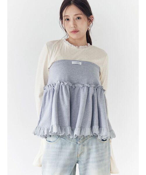 CALNAMUR（カルナムール）の「ラメドットフレアスリーブトップス（Tシャツ/カットソー・レディース・アイボリー/グレー/ブルー・FREE）」の19枚目の写真