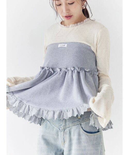 CALNAMUR（カルナムール）の「ラメドットフレアスリーブトップス（Tシャツ/カットソー・レディース・アイボリー/グレー/ブルー・FREE）」の20枚目の写真