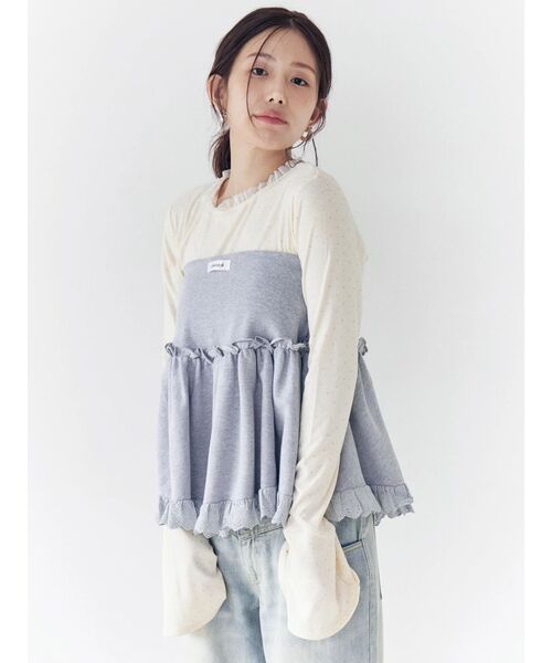 CALNAMUR（カルナムール）の「ラメドットフレアスリーブトップス（Tシャツ/カットソー・レディース・アイボリー/グレー/ブルー・FREE）」の21枚目の写真