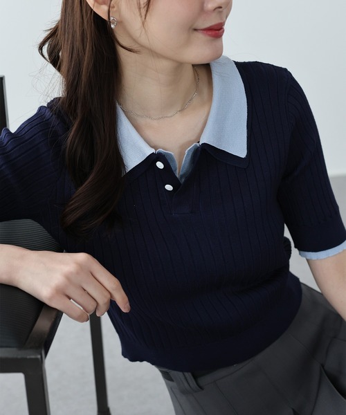 BLUEEAST(ブルーイースト)の「シャツレイヤードポロニット(ニット/セーター・レディース・アイボリー/グレー/ネイビー・MEDIUM)」の17枚目の写真