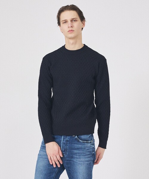 ABAHOUSE GRAY(アバハウスグレイ)の「【ハイストレッチ】ブロックチェック ジャガード クルーネックニット(ニット/セーター・メンズ・ホワイト/ブラック/ネイビー/グリーン/ライトグレー・50/48/46)」の5枚目の写真