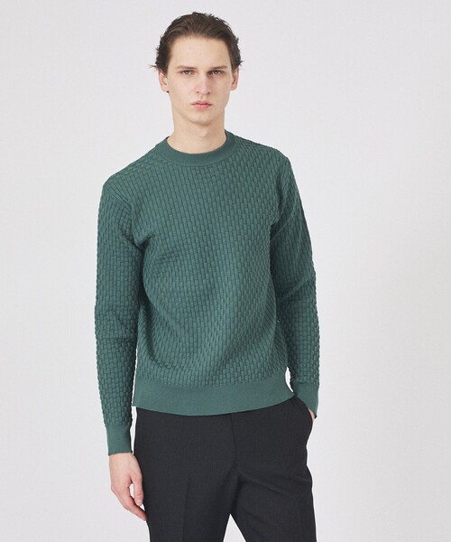 ABAHOUSE GRAY(アバハウスグレイ)の「【ハイストレッチ】ブロックチェック ジャガード クルーネックニット(ニット/セーター・メンズ・ホワイト/ブラック/ネイビー/グリーン/ライトグレー・50/48/46)」の1枚目の写真