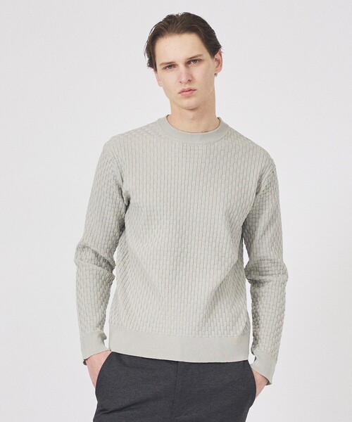 ABAHOUSE GRAY(アバハウスグレイ)の「【ハイストレッチ】ブロックチェック ジャガード クルーネックニット(ニット/セーター・メンズ・ホワイト/ブラック/ネイビー/グリーン/ライトグレー・50/48/46)」の4枚目の写真