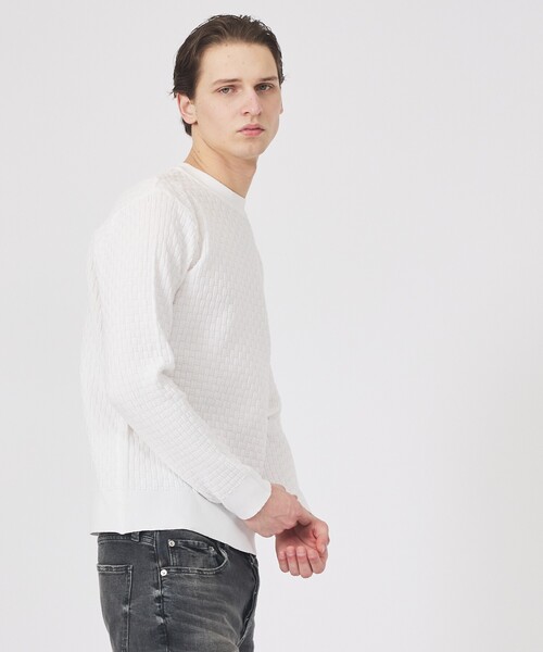 ABAHOUSE GRAY(アバハウスグレイ)の「【ハイストレッチ】ブロックチェック ジャガード クルーネックニット(ニット/セーター・メンズ・ホワイト/ブラック/ネイビー/グリーン/ライトグレー・50/48/46)」の14枚目の写真