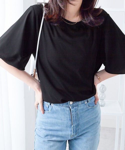 alotta(アロッタ)の「袖異素材バルーンTシャツ(Tシャツ/カットソー・レディース・ダークラベンダー/ブラック/グレイッシュブルー/グリーン/ホワイト/ネイビー・M/L/LL)」の14枚目の写真