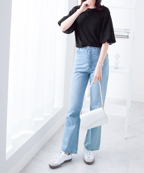 alotta(アロッタ)の「袖異素材バルーンTシャツ(Tシャツ/カットソー・レディース・ダークラベンダー/ブラック/グレイッシュブルー/グリーン/ホワイト/ネイビー・M/L/LL)」の16枚目の写真