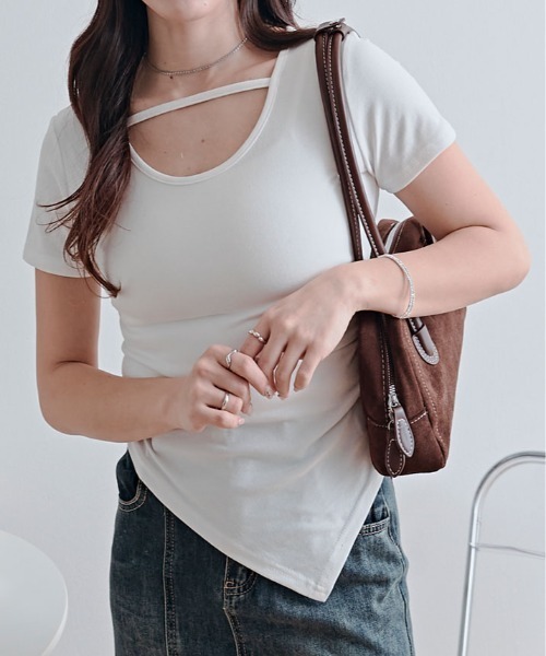 kirakiraShop(キラキラショップ)の「ネック ストラップ シャーリング アシメ Tシャツ(Tシャツ/カットソー・レディース・イエロー/ブラック/ピンク/ホワイト/ブルー・FREE)」の8枚目の写真
