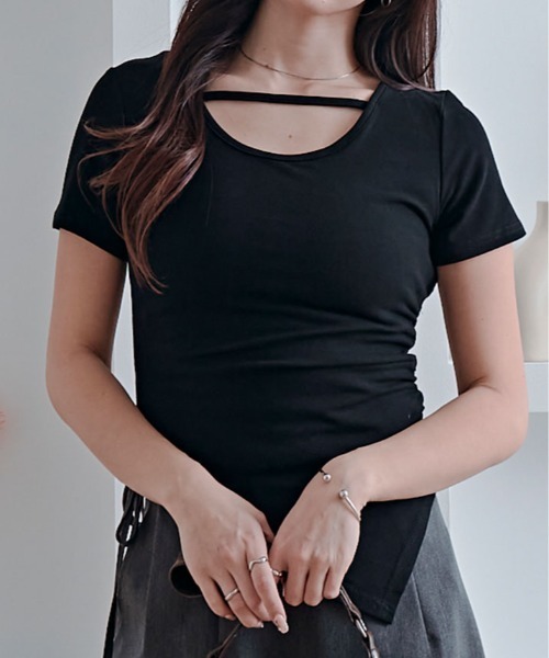 kirakiraShop(キラキラショップ)の「ネック ストラップ シャーリング アシメ Tシャツ(Tシャツ/カットソー・レディース・イエロー/ブラック/ピンク/ホワイト/ブルー・FREE)」の13枚目の写真
