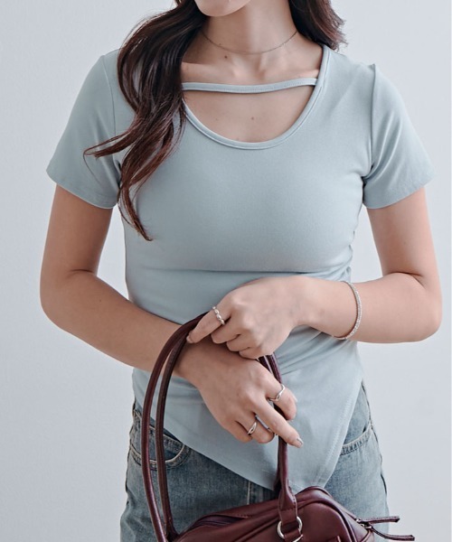 kirakiraShop(キラキラショップ)の「ネック ストラップ シャーリング アシメ Tシャツ(Tシャツ/カットソー・レディース・イエロー/ブラック/ピンク/ホワイト/ブルー・FREE)」の16枚目の写真